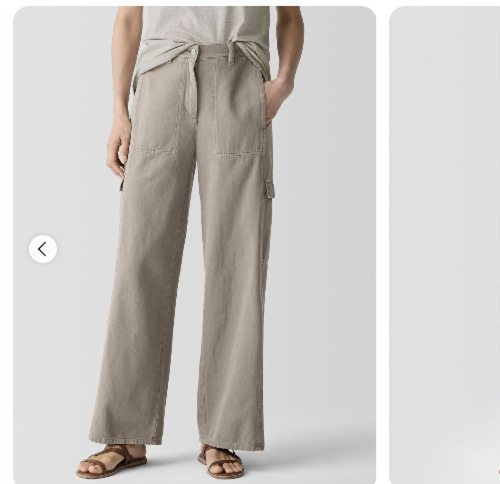 Eileen Fisher Pants Organic Cotton Cargo Utility Taupe Wide Leg Size Medium